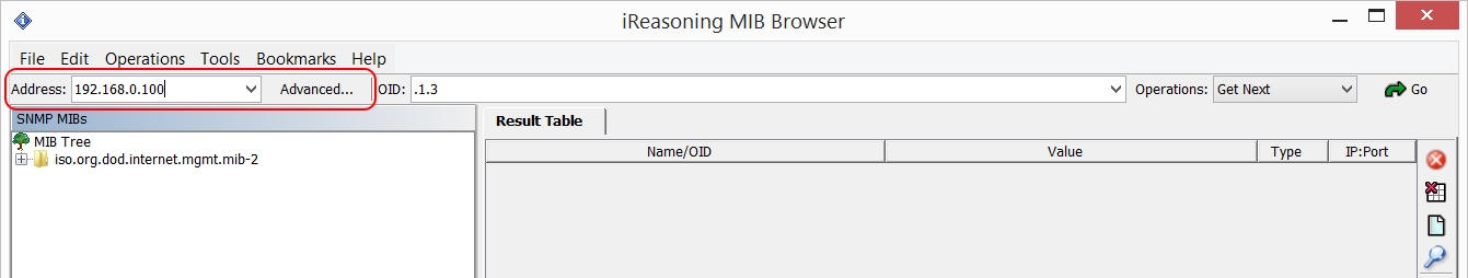 Подключение к устройству NetPing через iReasoning MIB browser