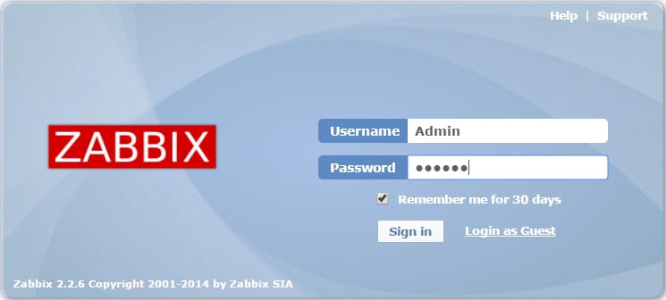 Авторизация на web-интерфейс Zabbix